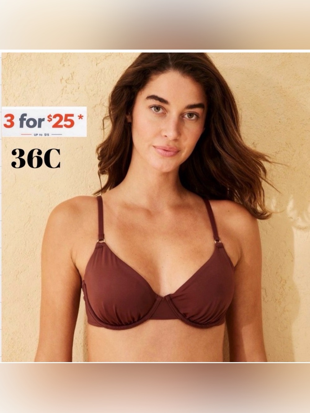 UNDERWIRE Shade & Shore 36C bikini ring detail top in rich brown